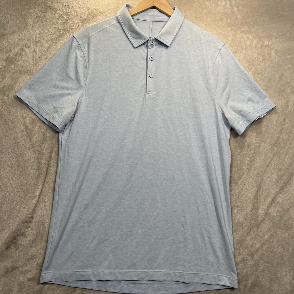 Lululemon Evolution Polo Shirt Mens Large Light Blue Short Sleeve